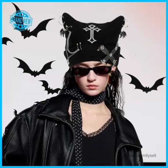 Grunge Crochet Hat Y2K Cat Ear Beanie Gothic Streetwear Accessory Winter Wear main image 4